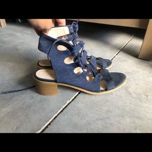 Denim lace up heels